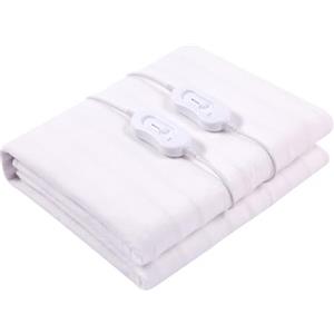 EGLEMTEK Scaldaletto Elettrico Matrimoniale 160 x 140 Cm in Poliestere 100% Coperta Elettrica Riscaldante Con 2 Telecomandi Indipendenti 3 Livelli Di Temperatura Timer Sistema Anti Surriscaldamento Bianco