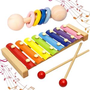 JqruiTbeis Xilofono, 2 xilofono in legno colorato, giocattolo musicale, strumento educativo, sicuro e durevole