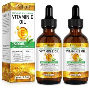 Lxitian Vitamina E Pura, 100% Naturale Olio di Vitamina E per la Pelle, Viso, Capelli, Unghie e Cicatrici, Biologico Olio Vitamina E 75,000 UI, per Rughe, Smagliature,Facile da Assorbire,Idrata la Pelle Secca