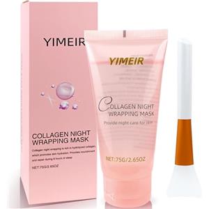 YIMEIR Collage Notte Wrapping Masker idrolizzato, Maschera Idratante al Collagene Idrolizzato con Pennello, Maschera Viso Peel Off Rassodante & Idratante (75ml)