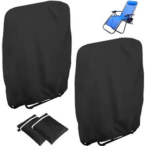 Omtofo 2 Pezzi Copertura per sedie Pieghevoli per Esterni, Oxford Copertura per Sedia a Sdraio, Anti-UV, Antivento, Impermeabile, Per Sedia a Sdraio, Mobili Da Giardino (Nero)