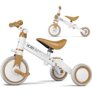 XJD Triciclo 3 in 1 per bambini e ragazze da 10 a 36 mesi senza pedali per bambini con regolabile sedile manubrio e pedali smontabili 1 anno regalo di compleanno (Marrone, 3 en 1 - Clásico)