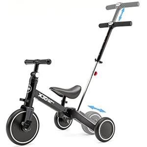 XJD 4 in 1 Triciclo per Bambini Con Putter Staccabile Bicicletta Equilibrio Adatto per età 1-3Anni (Nero)
