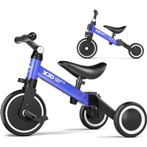XJD Triciclo 3 in 1 per bambini e ragazze da 10 a 36 mesi senza pedali per bambini con regolabile sedile manubrio e pedali smontabili 1 anno regalo di compleanno (Blu, 3 en 1 - Clásico)