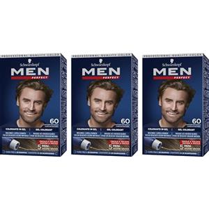 Schwarzkopf, Men Perfect, Tinta Colorante in Gel, Copertura dei Capelli Bianchi Effetto Naturale, Tonalità 60 Castano Naturale, 3 confezioni