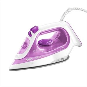 Braun TexStyle3 SI3030PU Ferro da Stiro a Vapore con 5 Anni di Assistenza, Piastra in Ceramica, Stiratura in Verticale, Punta di Precisione, Getto di Vapore 140g/min, Potenza 2300watt, Bianco/Viola