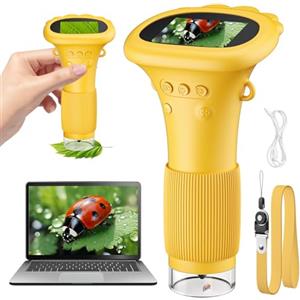 MINENICE Mini microscopio per bambini, con zoom 1000x, tascabile/portatile, con schermo IPS da 2,0", USB, LED, porta per PC, per esterni, per bambini dai 3 anni in su