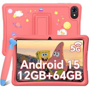 TABWEE Tablet per Bambini 10 Pollici, Tablets Android 15, 12 GB RAM + 64 GB ROM (2 TB TF), 5G WiFi, Bluetooth 5.0, 5000mAh, Controllo Genitori, Tablet Educativo per Bambini con Custodia EVE