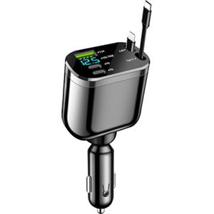 Wixzor Caricatore Auto USB C Auto 82W 5-in-1 con Retrattile PD 3.0 | Ricarica Rapida per iPhone 16 15 14 13 12 Pro Max, iPad, Galaxy S25 S24 Ultra, Tablet, GPS (Nero)