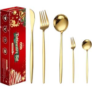 Wivico Posate Oro,Set Posate 6 Persone,30 Pezzi Set Posate Acciaio Inox,Posate Dorate Set Forchette Cucchiai e Coltelli,Coltello,Forchetta, Cucchiaio,Posate Colorate,Lavabile in Lavastoviglie