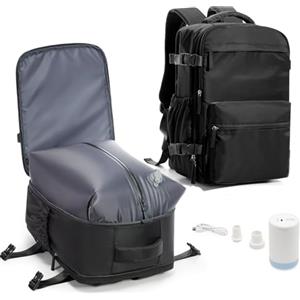 BOXSAM Zaino Sottovuoto Viaggio Con Pompa Zaino Ryanair 40x30x25 Aereo Bagaglio a Mano Zaini 14 Pollici Porta PC Casual Impermeabile Daypack Borsa da Cabina per Donna Uomo(Nero,M)