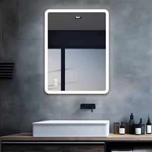 MIQU Specchio da bagno a LED con illuminazione 70 x 50 cm, specchio da bagno grande con touch, dimmerabile, caldo/bianco, senza appannamento, per WC, corridoio, rettangolo