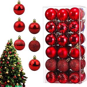 FANNITE Palline di Natale Rosso - 36 Decorazioni per Albero di Natale in Plastica (4 cm)