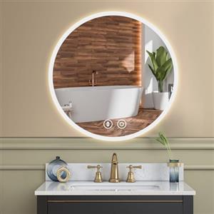 YOLEO Specchio Bagno Rotondo con Luce LED Orientabile in 3 Colori, 50 x 50 cm Specchio da Bagno con Interruttore Touch e Funzione Antiappannamento, 6400 K