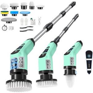 AMANKA Spazzola Rotante Pulizia Casa,Spazzola Rotante per La Pulizia con10 Testine Intercambiabili,Lavapavimenti Elettrico per La Puliziacon Braccio di Prolunga per Cucina PerBagno, Cucina, Auto E Pavimenti.