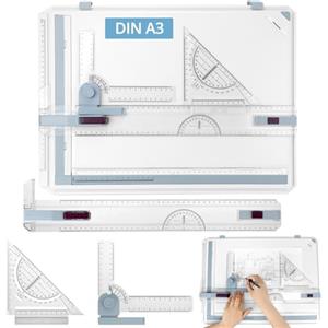 QWORK® Tavolo da disegno DIN A3, Tavoli da Disegno Multifunzionali con Strumenti di Misurazione e Precisione Regolabili