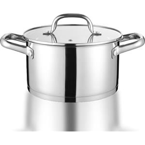 Herogo Pentola da 24 cm, 5,6 l, in acciaio inox, a induzione, con coperchio in vetro, per pasta e carne, per tutti i piani cottura, non verniciata e lavabile in lavastoviglie