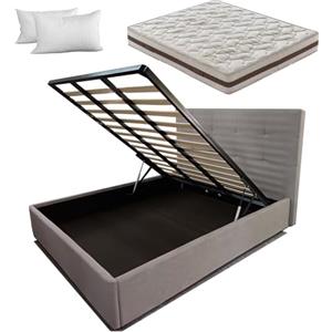 SARDAMATERASSI- Letto contenitore matrimoniale tessuto grigio chiaro maestrale con materasso whaterfoam 24 cm guanciali omaggio