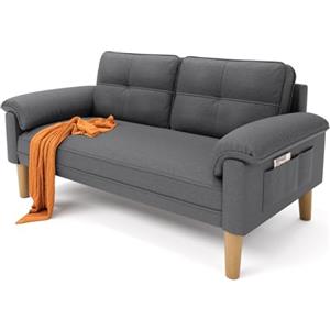 Xbro Divano a 2 Posti con Braccioli e Tasche Laterali, Piccolo Divano in Tessuto per Soggiorno, Appartamento, Ufficio, Facile da Montare, 145 x 77 x 77 cm, Grigio Scuro