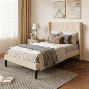 Xbro Letto Imbottito 120 x 200 cm, Testiera Confortevole, Rete a Doghe, Spazio di Archiviazione sotto il Letto, Facile da Montare, Beige