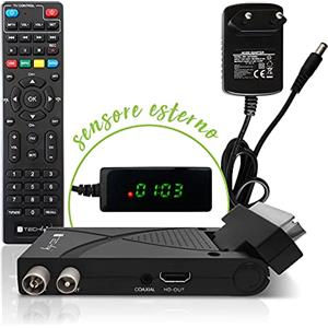 Techly 360981 Decoder Ricevitore Digitale Terrestre DVB-T/T2 H.265 HEVC 10bit USB HDMI Scart 180° e Telecomando Universale 2 in 1 Nero
