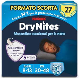 DryNites Huggies Drynites Mutandine Assorbenti per la Notte per Bambino, Taglia XL (48-60 Kg), Confezione da 27 Pezzi (9x3)