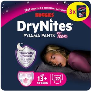 DryNites Huggies Drynites Mutandine Assorbenti per la Notte per Bambina, Taglia XL (48-60 Kg), Confezione da 27 Pezzi (9x3)