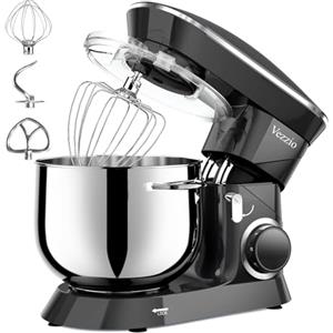 Vezzio Impastatrice Planetaria Vezzio Impastatrice Elettrico 1500W Robot da Cucina 10 Velocità con 8.5 Litri Ciotola di Acciaio Inossidabile,Sbattitore, Frusta, Gancio per Impastare (Nero)