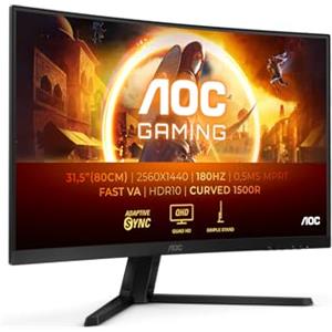 AOC Gaming CQ32G4VE Monitor curvo QHD da 32 pollici, 180 Hertz, 0,5 ms, HDR10, FreeSync Premium 2560x1440, HDMI, DisplayPort nero/grigio, 32 pollice FHD Curvo, 180 Hz, Supporto fisso