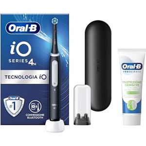 Oral-B Spazzolino Elettrico Ricaricabile iO 4 Nero, 1 Testina Di Ricambio, 1 Custodia Da Viaggio +Dentifricio Oral B Pro-Science Protezione Gengive Pulizia Profonda 75ml