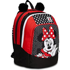 Seven S. P. A. Zaino DISNEY MINNIE, Rosso e Nero - Zaino Scuola Doppio Scomparto, Tasca Porta Borraccia, Porta PC - Scuola & Tempo Libero