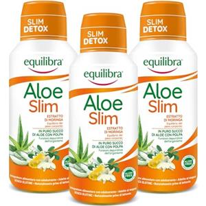 Equilibra Integratori Alimentari, Aloe Vera Slim, Integratore con Aloe Vera ed Estratto di Semi di Moringa, per l'Equilibrio del Peso Corporeo, Arricchito con Succo d'Ananas, 3 Bottiglie da 500ml