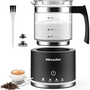 Morpilot Montalatte Elettrico, Montalatte Elettrico in Vetro, 4 in 1 Funzione, Grande Capacità 500 ml, Design Diviso, Adatto per Caffè, Latte Caldo, Cappuccino, Macchiato - Nero
