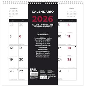 Grupo Erik Calendario da parete 2026 - Calendario spagnolo 2026 | Quadrato 30 x 30 cm - 30 x 30 cm - Agenda da parete per famiglia, visualizzazione mensile, regali spagnoli per amici