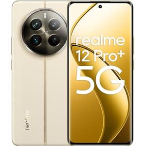 realme 12 Pro+ 5G Smartphone 12+512GB, Fotocamera Sony IMX890 OIS Zoom ottico 3X, Snapdragon 7s Gen 2, Display curvo Vision da 6,7 a 120Hz, Ricarica SUPERVOOC da 67W, Batteria da 5.000mAh, beige