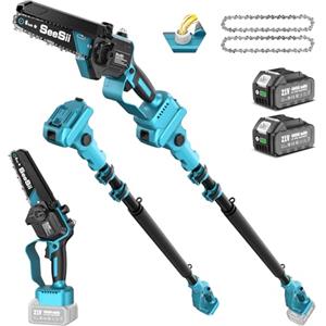 SEESII 2-in-1 Motosega Telescopico & Mini Motosega, Potacorte Elettrico Brushless da 6 Pollici con Manico Telescopico, Sega per Rami a Alimentazione Batterica con 2 Batterie da 4000mAh