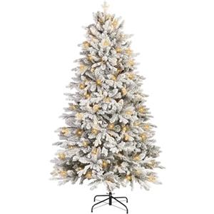 VTERLY 185cm Albero di Natale Artificiale Pre-Illuminato, Albero di Natale Bianco con 350 Luci LED Multicolor, Punte di Ramo Pieno in PE e PVC, Decorazione Natalizia per Interno Esterno Casa Ufficio Festa