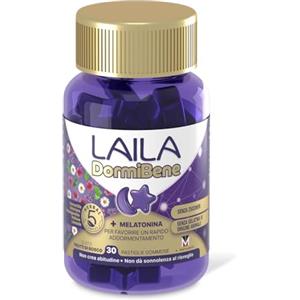 Laila DormiBene Integratore alimentare per il sonno a base di Herbal 5 Complex e Melatonina per favorire un rapido addormentamento. Confezione da 30 pastiglie gommose. Senza zuccheri