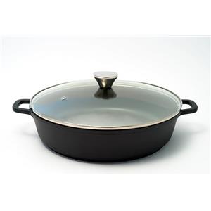 Baumalu Pentola lenta bassa 32 cm + coperchio vetro - 5 LT - ghisa alluminio ceramica