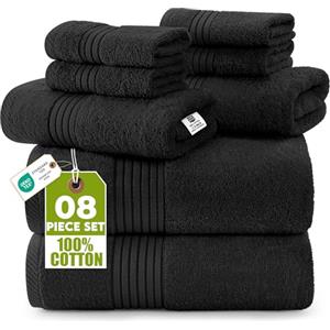 Utopia Towels Set di asciugamani di alta qualità, 8 pezzi, 2 asciugamani da bagno, 2 asciugamani per le mani e 4 panni da bagno, 100% cotone filato ad anello, altamente assorbenti, per bagno, sport e
