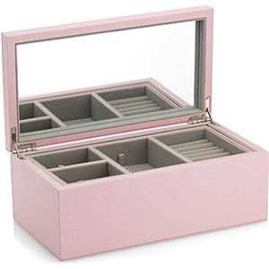 Pandora Grande portagioie in MDF con pelle PU di colore rosa, dimensioni: circa 16 x 29 x 11,5 cm, A005, 16x29x11,5, Legno ingegnerizzato, Senza Gemme