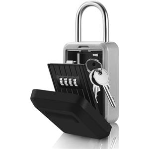 Flexzion Cassetta di sicurezza per chiavi con serratura a combinazione a 4 cifre, rimovibile, doppia apertura a U, custodia di sicurezza per casa, interni ed esterni, resistente alle intemperie e alla