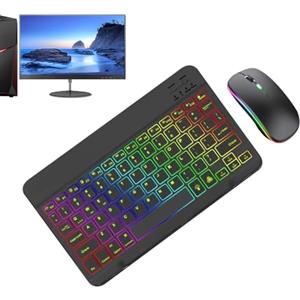 Generico Tastiera E Mouse Wireless - 7 Colori, Tastiera Retroilluminata Ricaricabile Con Doppia Modalità Di Illuminazione | Digitazione Silenziosa, Design Ergonomico, Compatibile Con Laptop, PC, Tab