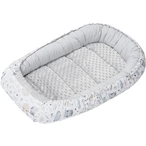 Medi Partners Riduttore Lettino Neonato - 100x60x15 Nido Antisoffoco Neonati Bozzolo Culla per Bebè neonata bilaterale Cuscino 100% Cotone Minky (Radura con grigio Minky)