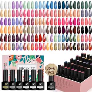 phoenixy Kit Semipermanente Unghie - Phoenixy 144 Effetti 36 Colori Smalto Semipermanente Unghie UV LED (Lucido/Opaco/Argento e Oro brillante), Kit Smalto Unghie Regalo Artistico per Nail Art Donna a Casa