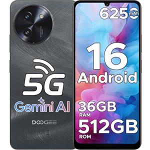 DOOGEE Note 59 Pro+ Smartphone 5G Android 16 Gemini AI, 512GB ROM+36(12+24) GB RAM Telefono Cellulare, 6250mAh 6.75" HD+120Hz Schermo Telefoni 50MP+8MP, Cellulari Face Unlock/Fingerprint/NFC, Nero