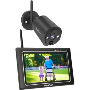 SecuFirst Kit Telecamere Videosorveglianza Esterno,Con monitor Touch Screen da 7",Lavora senza wifi,2K telecamere senza fili da esterno.64 GB di memoria,Nessun costo di abbonamento.