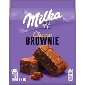 Milka, Choco Brownie, Tortina Soffice e Golosa con Golose Pepite di Cioccolato al Latte e un Cuore di Cioccolato Milka, con Latte Alpino, Cacao Sostenibile, 150g (6 merende da 25g)