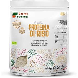 Energy Feelings F Energy Feelings Proteine di Riso al Gusto di Vaniglia in Polvere BIO 1 Kg | 80% Proteine Vegetali | Proteine Vegane Massa Muscolare e Dimagrire | Senza Zuccheri Aggiunti, Lattosio né Glutine