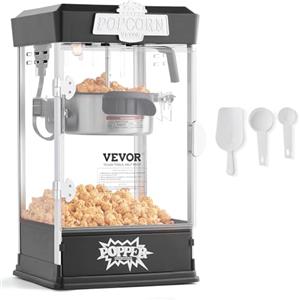 VEVOR Macchina per Popcorn, Macchina Popcorn 480 W Peso 3,3 kg Bollitore 0,11 kg, Macchina per Popcorn da Tavolo, Macchina per Fare i Popcorn Include 3 Misurini, Stile cinema, 275x240x485 mm Nero
